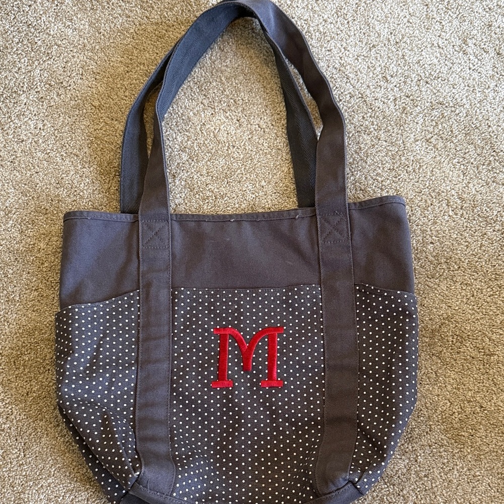 Thirty-One Gray Tote with Red Initial